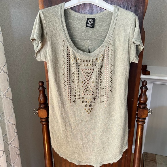 Bobeau Studded Top Knit Tee in Olive Green Size Small USA made - Picture 1 of 10